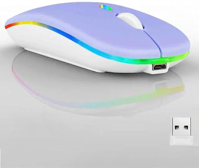 Main image of Wireless Bluetooth Mouse,LED Dual Mode Rechargeable Silent Slim Laptop Mouse,Portable(BT5.2+USB Receiver) Dual Mode Computer Mice,for Laptop,Desktop Computer,ipad Tablet,Phone,Mac(Purple)