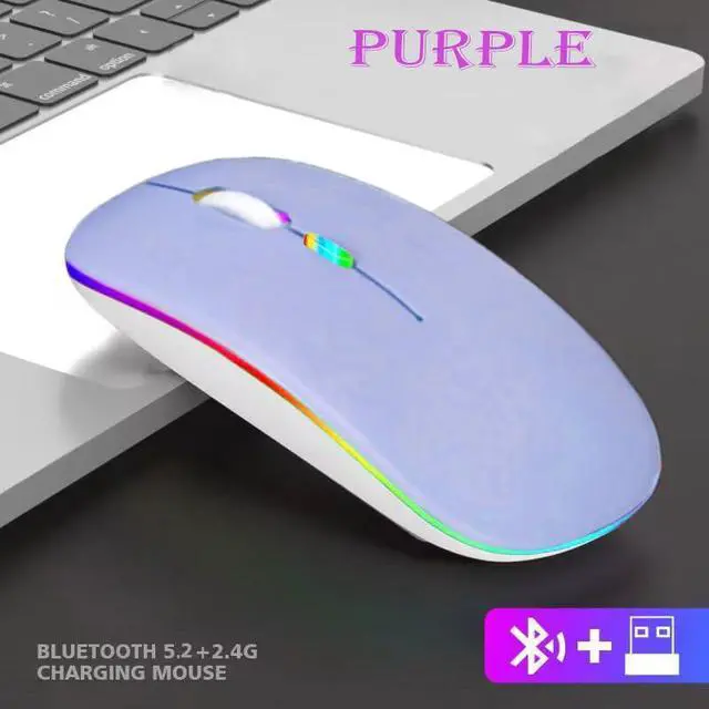 Alt view image 3 of 7 - Wireless Bluetooth Mouse,LED Dual Mode Rechargeable Silent Slim Laptop Mouse,Portable(BT5.2+USB Receiver) Dual Mode Computer Mice,for Laptop,Desktop Computer,ipad Tablet,Phone,Mac(Purple)