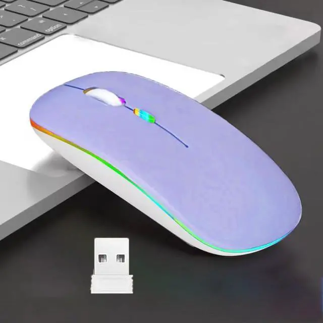 Alt view image 7 of 7 - Wireless Bluetooth Mouse,LED Dual Mode Rechargeable Silent Slim Laptop Mouse,Portable(BT5.2+USB Receiver) Dual Mode Computer Mice,for Laptop,Desktop Computer,ipad Tablet,Phone,Mac(Purple)