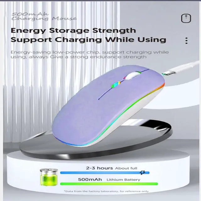 Alt view image 5 of 7 - Wireless Bluetooth Mouse,LED Dual Mode Rechargeable Silent Slim Laptop Mouse,Portable(BT5.2+USB Receiver) Dual Mode Computer Mice,for Laptop,Desktop Computer,ipad Tablet,Phone,Mac(Purple)