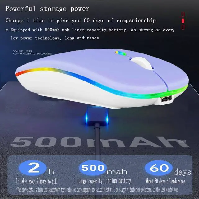 Alt view image 6 of 7 - Wireless Bluetooth Mouse,LED Dual Mode Rechargeable Silent Slim Laptop Mouse,Portable(BT5.2+USB Receiver) Dual Mode Computer Mice,for Laptop,Desktop Computer,ipad Tablet,Phone,Mac(Purple)