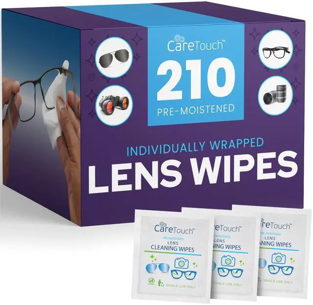 Main image of Lens Wipes for Eyeglasses- 210 Count Individually Wrapped Pre- Moistened Wipes, 5 x 6 Inch- Camera Lens, Sunglasses and Glasses Cleaner,- Gentle and Portable for Cleaning of Optical Devices