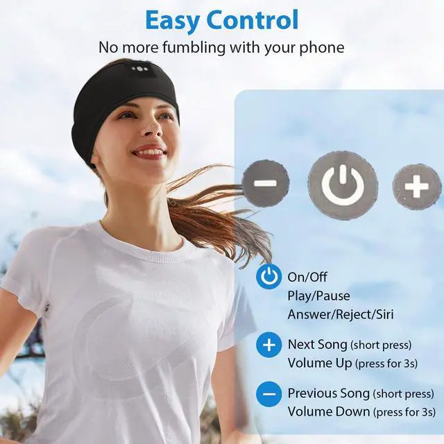 Alt view image 5 of 7 - Adjustable Headband Headphones, Sleeping Headphones with Ultra-Thin Speakers, Wireless Headband for Side Sleepers, Yoga, Running, Workout, Travel-Purple