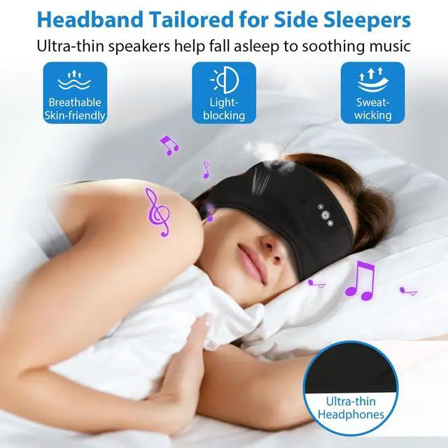 Alt view image 3 of 7 - Adjustable Headband Headphones, Sleeping Headphones with Ultra-Thin Speakers, Wireless Headband for Side Sleepers, Yoga, Running, Workout, Travel-Purple