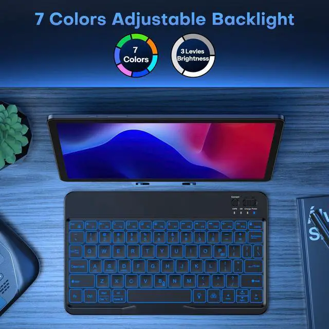 Alt view image 7 of 7 - Rechargeable Ultra-Slim Keyboard with Upgrade Oversize Keycaps, Adjustable Stand and Backlit, Wireless Bluetooth Keyboard for Samsung Tablet, iPad, Smartphone, Android, iOS, Windows, Black