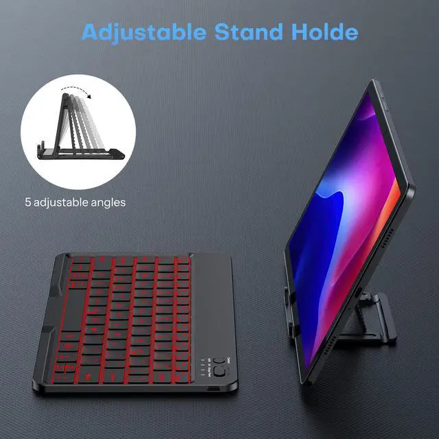 Alt view image 3 of 7 - Rechargeable Ultra-Slim Keyboard with Upgrade Oversize Keycaps, Adjustable Stand and Backlit, Wireless Bluetooth Keyboard for Samsung Tablet, iPad, Smartphone, Android, iOS, Windows, Black