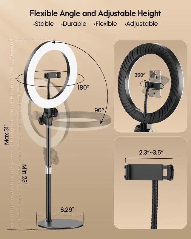 Alt view image 5 of 7 - Desk Ring Light with Stand - 10.5'' Desktop Ring Light with Phone Holder for Video Recording, Circle Light for Computer Zoom Meeting Video Conference Lighting Video Calls Podcast Streaming