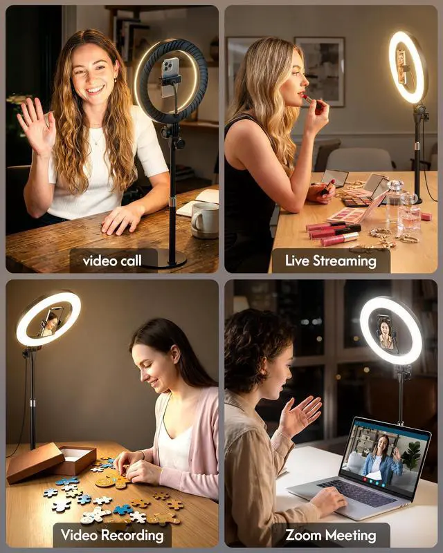 Alt view image 7 of 7 - Desk Ring Light with Stand - 10.5'' Desktop Ring Light with Phone Holder for Video Recording, Circle Light for Computer Zoom Meeting Video Conference Lighting Video Calls Podcast Streaming