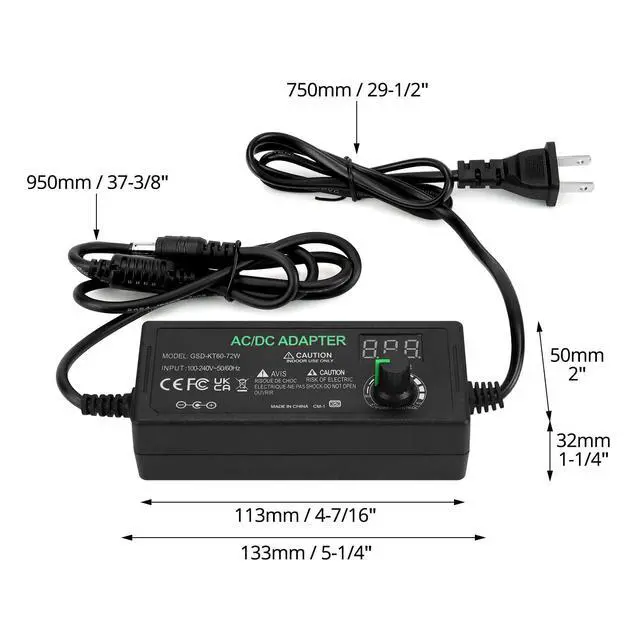 Alt view image 6 of 7 - 3V-12V 5A 60W Universal Power Supply, 100V-240V AC to DC Converter, Switching Power Supply with LED Display, AC/DC Adapter, Compatible with 5.5x2.5mm & 5.5x2.1mm Plugs, 2 Pack