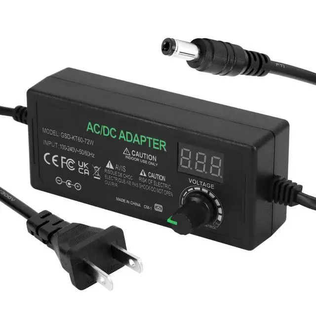 Alt view image 7 of 7 - 3V-12V 5A 60W Universal Power Supply, 100V-240V AC to DC Converter, Switching Power Supply with LED Display, AC/DC Adapter, Compatible with 5.5x2.5mm & 5.5x2.1mm Plugs, 2 Pack
