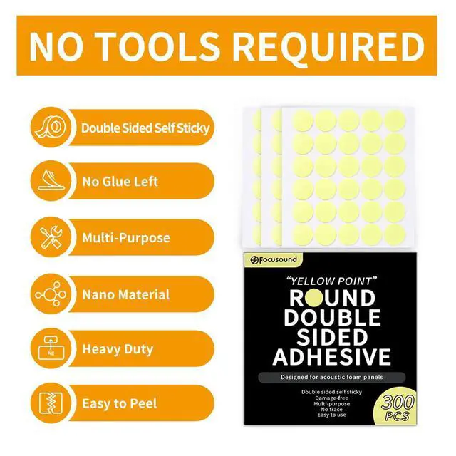 Alt view image 2 of 6 - 300 Pack Yellow Point Double-Sided Adhesive Dots for Acoustic Soundproofing Foam Panels
