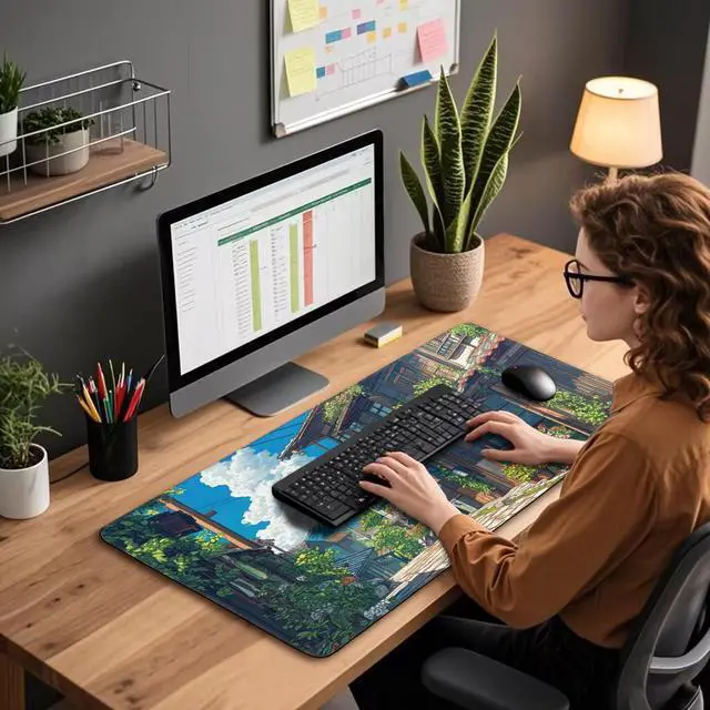 Alt view image 2 of 7 - Japanese Street Scene Large Gaming Mouse Pad 31.5"x15.7"XXL Desk Mat, Non-Slip Rubber Base & Stitched Edges - Extended Waterproof Mousepad for PC/Laptop/Office/Home Decor