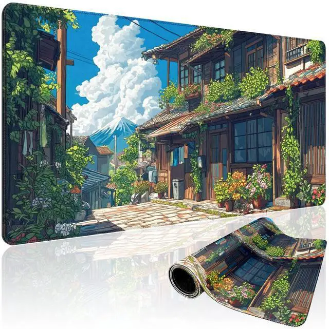 Main image of Japanese Street Scene Large Gaming Mouse Pad 31.5"x15.7"XXL Desk Mat, Non-Slip Rubber Base & Stitched Edges - Extended Waterproof Mousepad for PC/Laptop/Office/Home Decor