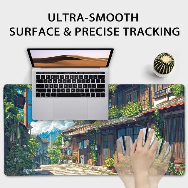 Alt view image 5 of 7 - Japanese Street Scene Large Gaming Mouse Pad 31.5"x15.7"XXL Desk Mat, Non-Slip Rubber Base & Stitched Edges - Extended Waterproof Mousepad for PC/Laptop/Office/Home Decor