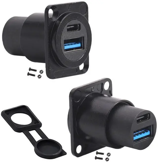 Main image of 2PCS Dual USB Panel Mount Adapter,USB-C 3.1 & USB 3.0 Female to Female Connector,USB A & Type C Feedthrough Bulkhead Socket for Car/Home/Industrial Use