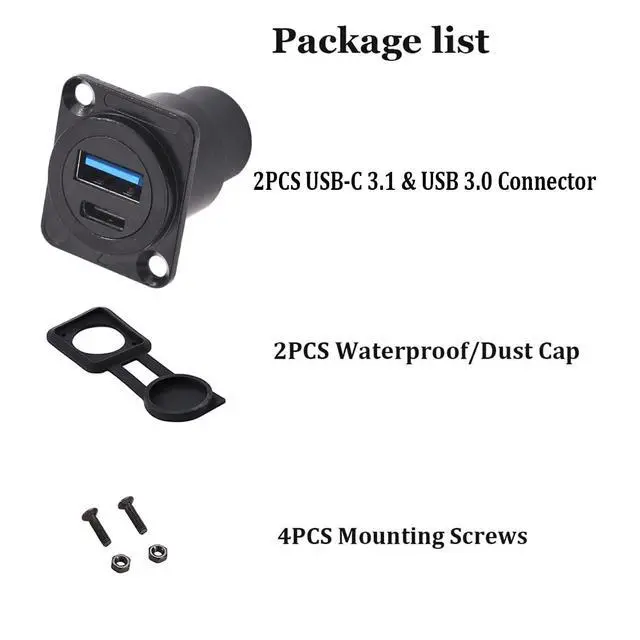 Alt view image 7 of 7 - 2PCS Dual USB Panel Mount Adapter,USB-C 3.1 & USB 3.0 Female to Female Connector,USB A & Type C Feedthrough Bulkhead Socket for Car/Home/Industrial Use