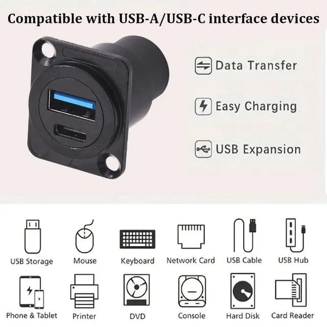 Alt view image 4 of 7 - 2PCS Dual USB Panel Mount Adapter,USB-C 3.1 & USB 3.0 Female to Female Connector,USB A & Type C Feedthrough Bulkhead Socket for Car/Home/Industrial Use
