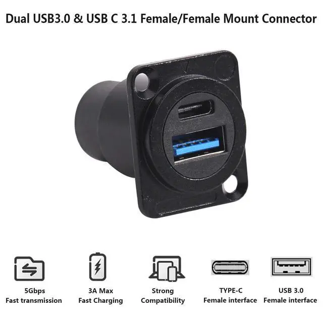 Alt view image 2 of 7 - 2PCS Dual USB Panel Mount Adapter,USB-C 3.1 & USB 3.0 Female to Female Connector,USB A & Type C Feedthrough Bulkhead Socket for Car/Home/Industrial Use
