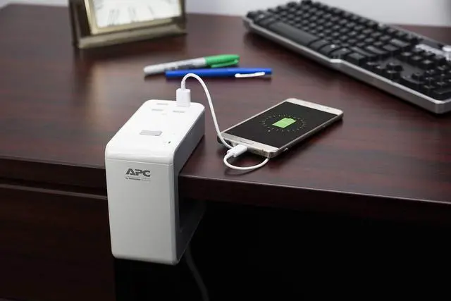 Alt view image 5 of 7 - Desk Mount Power Station PE6U4W, U-Shaped Surge Protector with USB Ports (4), Desk Clamp, 6 Outlet, 1080 Joules , White