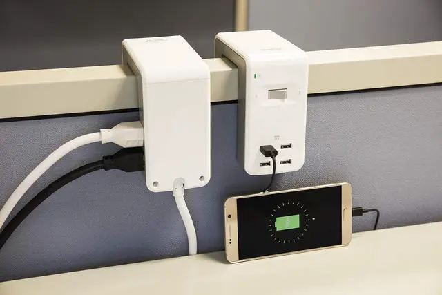 Alt view image 6 of 7 - Desk Mount Power Station PE6U4W, U-Shaped Surge Protector with USB Ports (4), Desk Clamp, 6 Outlet, 1080 Joules , White