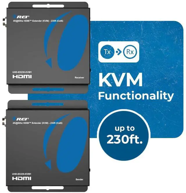 Alt view image 2 of 7 - 4K HDMI Extender Over Ethernet With KVM - 4K@60Hz Up To 230 Feet Over CAT 6/7 - USB 1.1 Keyboard And Mouse Support, Loop Out, Power Over Cable