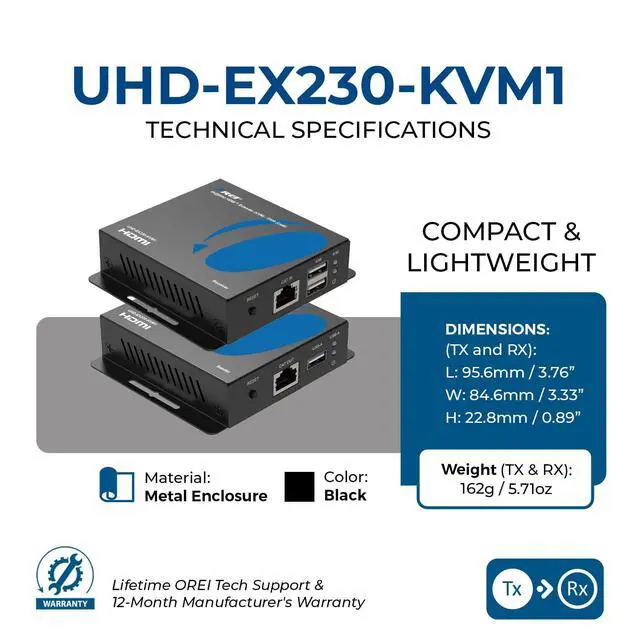 Alt view image 5 of 7 - 4K HDMI Extender Over Ethernet With KVM - 4K@60Hz Up To 230 Feet Over CAT 6/7 - USB 1.1 Keyboard And Mouse Support, Loop Out, Power Over Cable