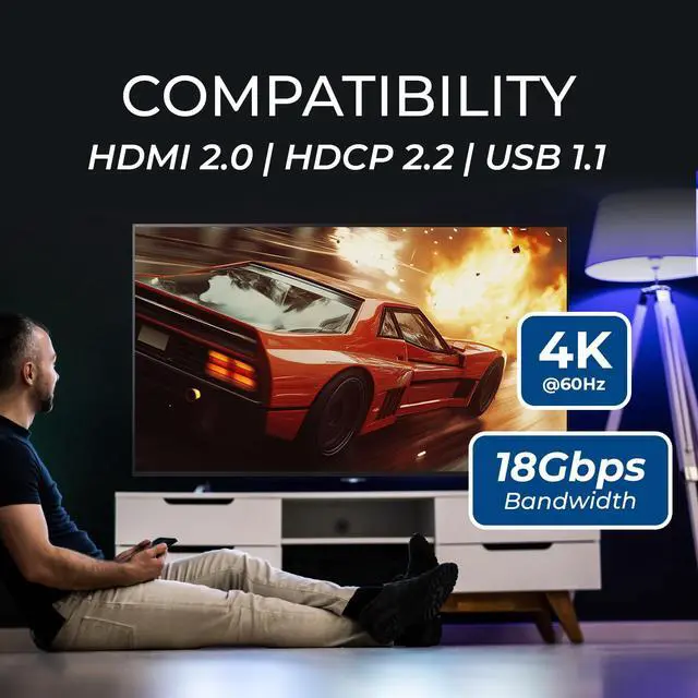 Alt view image 7 of 7 - 4K HDMI Extender Over Ethernet With KVM - 4K@60Hz Up To 230 Feet Over CAT 6/7 - USB 1.1 Keyboard And Mouse Support, Loop Out, Power Over Cable