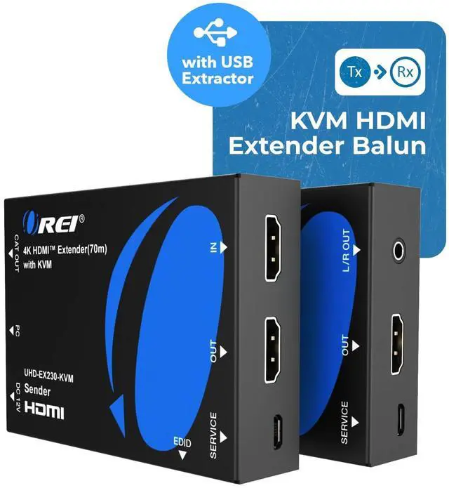 Alt view image 2 of 7 - KVM 4K HDMI Over Ethernet Extender Balun Over CAT6/7 Cable 4K@60Hz Upto 230 Feet - 2 USB 1.1 Ports, Supports Keyboard and Mouse USB HDMI Loop Out, Power Over Cable