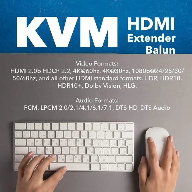Alt view image 7 of 7 - KVM 4K HDMI Over Ethernet Extender Balun Over CAT6/7 Cable 4K@60Hz Upto 230 Feet - 2 USB 1.1 Ports, Supports Keyboard and Mouse USB HDMI Loop Out, Power Over Cable