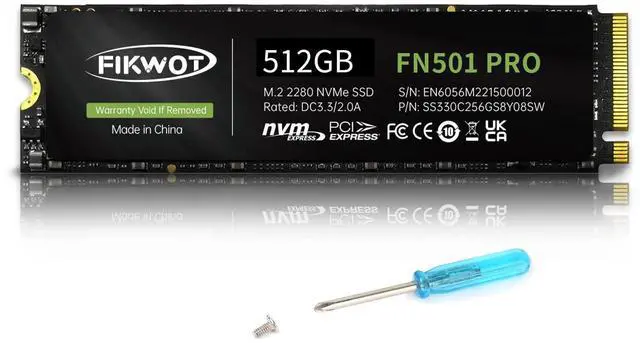 Main image of FN501 Pro 512GB NVMe SSD - M.2 2280 PCIe Gen3 x4 Internal Solid State Drive with Graphene Cooling Sticker, Up to 3,500MB/s, SLC Cache 3D NAND TLC, Compatible with Laptop & PC Desktop