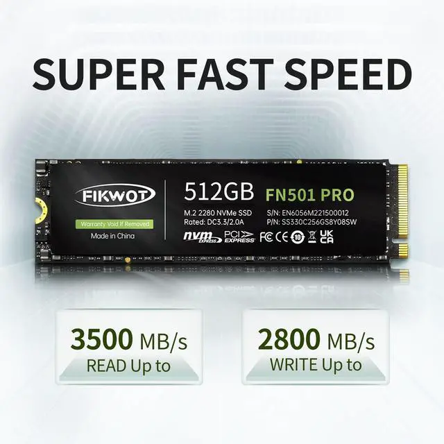 Alt view image 2 of 7 - FN501 Pro 512GB NVMe SSD - M.2 2280 PCIe Gen3 x4 Internal Solid State Drive with Graphene Cooling Sticker, Up to 3,500MB/s, SLC Cache 3D NAND TLC, Compatible with Laptop & PC Desktop