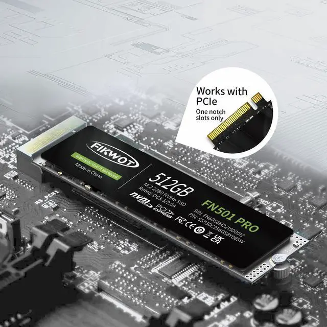 Alt view image 3 of 7 - FN501 Pro 512GB NVMe SSD - M.2 2280 PCIe Gen3 x4 Internal Solid State Drive with Graphene Cooling Sticker, Up to 3,500MB/s, SLC Cache 3D NAND TLC, Compatible with Laptop & PC Desktop
