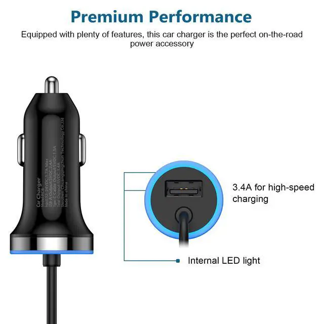 Alt view image 2 of 7 - USB C Car Charger, 3.4A Fast Charging Car Adapter+3ft Type C Cable for Samsung Galaxy S26 S25 S24 S23 S22 S21 S20 S10 Note 20 A10E A20 A50 A51 A71,LG Stylo 6/5 G7 V60 ThinQ Moto G8 Google Pixel 4 3a