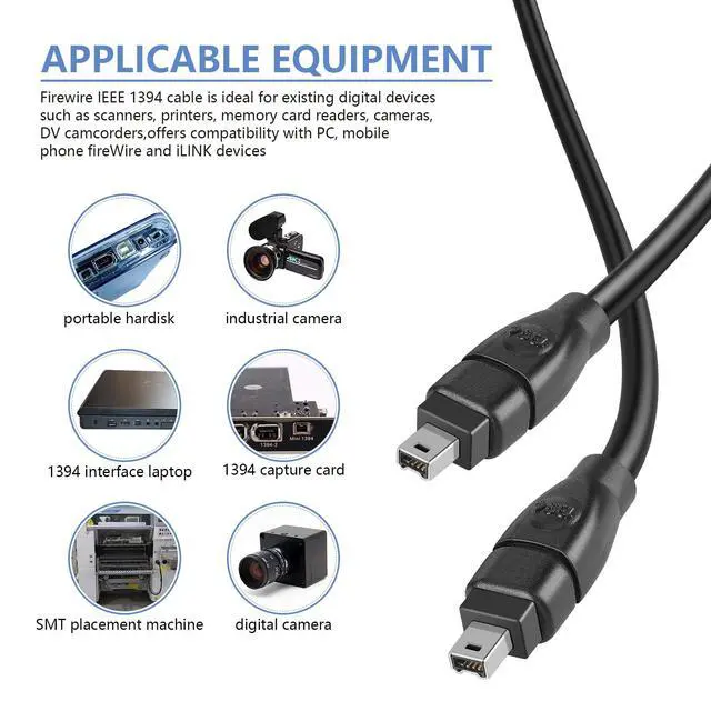 Alt view image 2 of 7 - FireWire Cable 4 Pin to 4 Pin iLink DV Cable Firewire 400 IEEE 1394 Cord for Laptop to Camcorder 6 Feet