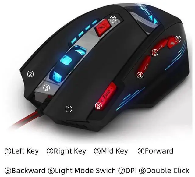 Alt view image 5 of 7 - Gaming Mouse,9200DPI USB Wired Ergonomic Optical Gaming Mice,8 Buttons,7 Kinds of LED Lights,Weight Tuning Set, for Laptop,PC,Mac - Black