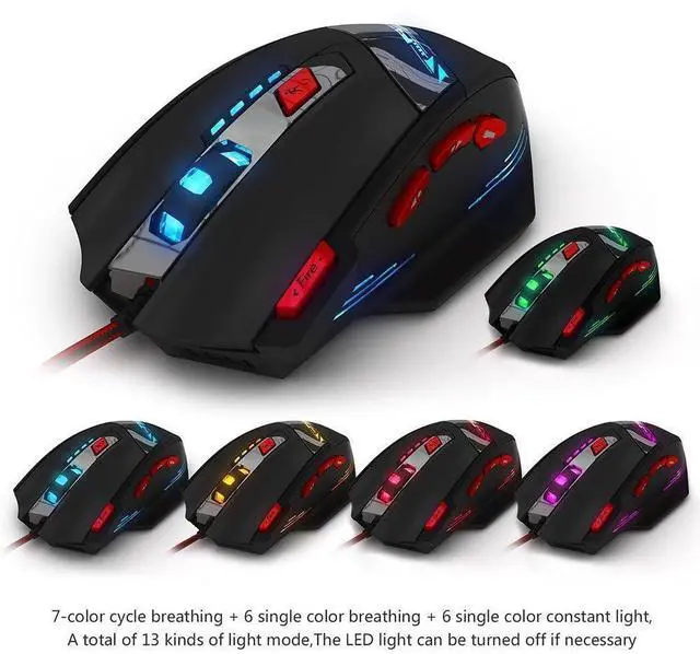 Alt view image 6 of 7 - Gaming Mouse,9200DPI USB Wired Ergonomic Optical Gaming Mice,8 Buttons,7 Kinds of LED Lights,Weight Tuning Set, for Laptop,PC,Mac - Black