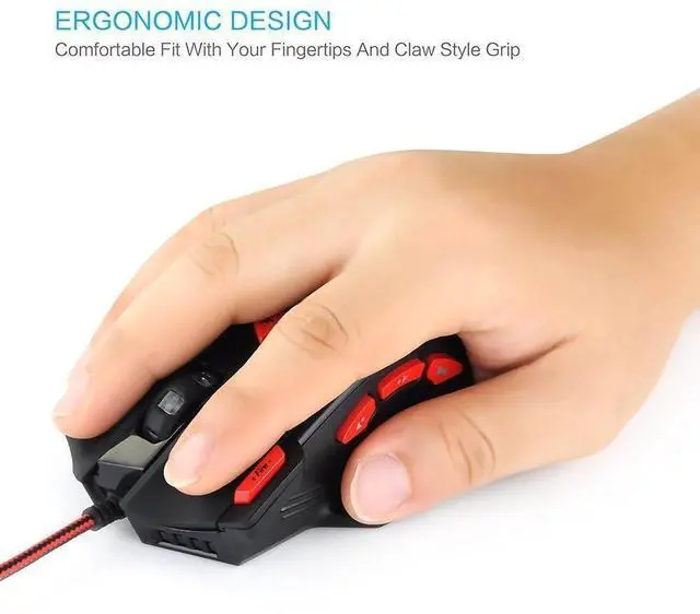 Alt view image 7 of 7 - Gaming Mouse,9200DPI USB Wired Ergonomic Optical Gaming Mice,8 Buttons,7 Kinds of LED Lights,Weight Tuning Set, for Laptop,PC,Mac - Black