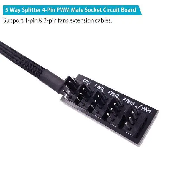 Alt view image 3 of 7 - Fan Hub Splitter Extension Cable, 1 to 5 Way Power Supply Cable PWM PC Motherboard Case Fan Power Adapter Extension Cord Hub for Desktop Computer Case 4-Pin and 3-Pin Cooling Fan