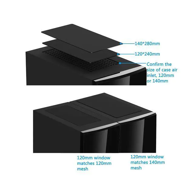 Alt view image 5 of 6 - 240x120mm Magnetic PC Fan Dust Filter, 2 Pack Computer Case Dustproof Mesh Cover with 0.8mm Aperture, Easy Install Washable - Black