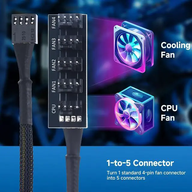 Alt view image 3 of 5 - PC Case PWM Fan Hub, PC Fan Hub, 1-to-5 Way PWM Splitter with 16-Inch Cable