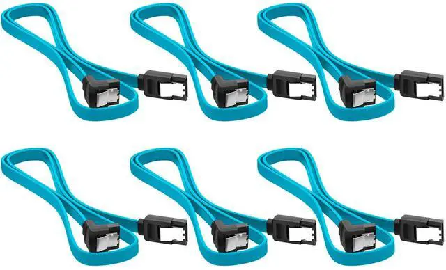 Main image of 6 Pack 90 Degree Right Angle SATA III 6.0 Gbps Cable (SATA 3 Cable) with Locking Latch Black - 12 Inches for SATA HDD, SSD, CD Driver, CD Writer (Blue)