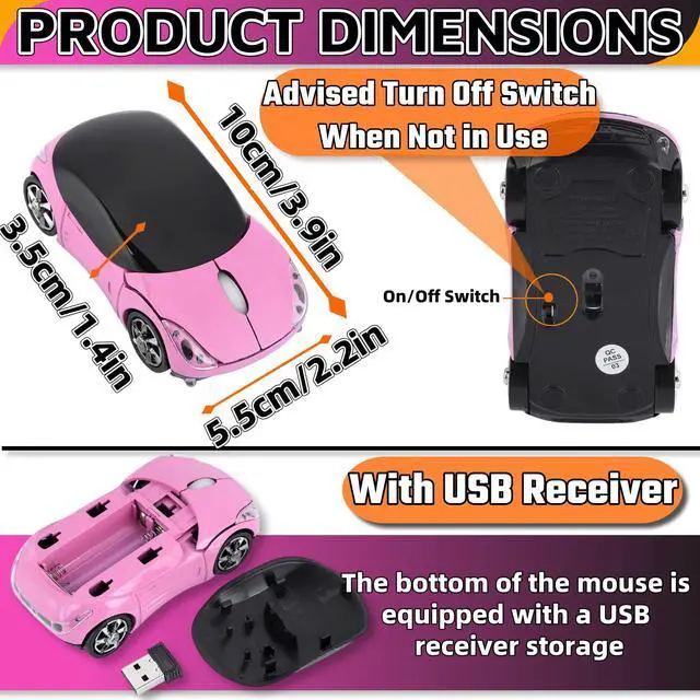 Alt view image 3 of 6 - Pink Wireless Mouse1600DPI 2.4G with USB Reciver Car Mouse for Computer Wireless Computer Mouse Wireless USB Wireless Mouse for Laptop Computer Tablet for Windows for Mac OSPink