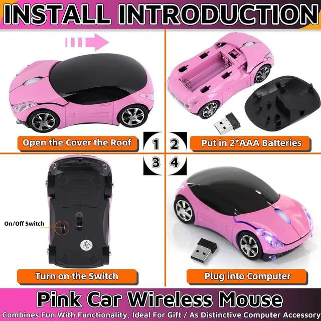 Alt view image 6 of 6 - Pink Wireless Mouse1600DPI 2.4G with USB Reciver Car Mouse for Computer Wireless Computer Mouse Wireless USB Wireless Mouse for Laptop Computer Tablet for Windows for Mac OSPink