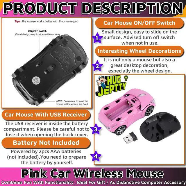 Alt view image 5 of 6 - Pink Wireless Mouse1600DPI 2.4G with USB Reciver Car Mouse for Computer Wireless Computer Mouse Wireless USB Wireless Mouse for Laptop Computer Tablet for Windows for Mac OSPink