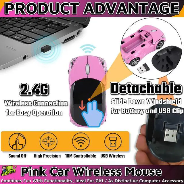 Alt view image 4 of 6 - Pink Wireless Mouse1600DPI 2.4G with USB Reciver Car Mouse for Computer Wireless Computer Mouse Wireless USB Wireless Mouse for Laptop Computer Tablet for Windows for Mac OSPink