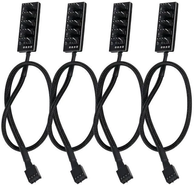 Main image of 4-Pack PWM Fan Hub, 1 to 5 Way Splitter PC Motherboard Case Power Extension Cable for ATX Computer 4-Pin and 3-Pin Cooling Fans
