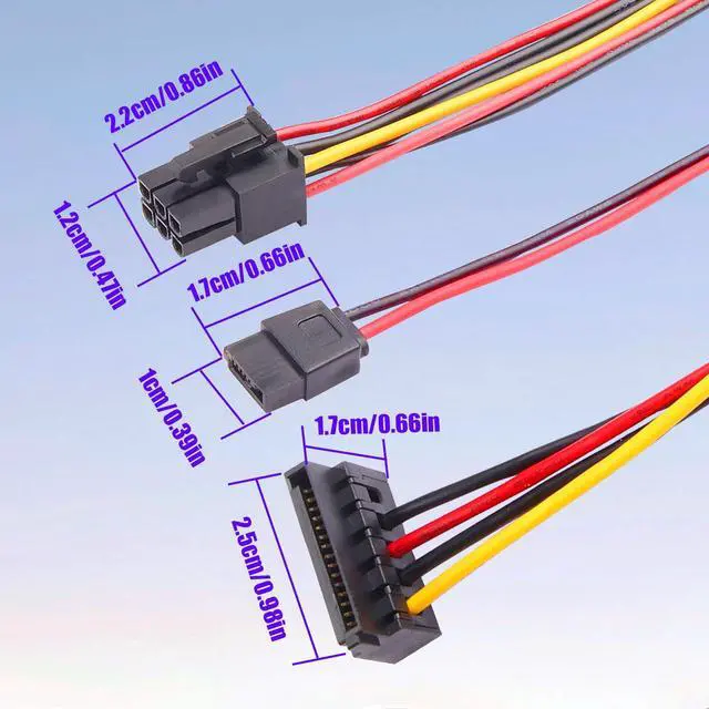 Alt view image 4 of 6 - ATX 6Pin to Dual SATA 15Pin + SATA 6Pin Adapter Extension Cable for Mechanical Hard Drives, Solid-State Drives, Optical Drives (19.6 in/50cm)