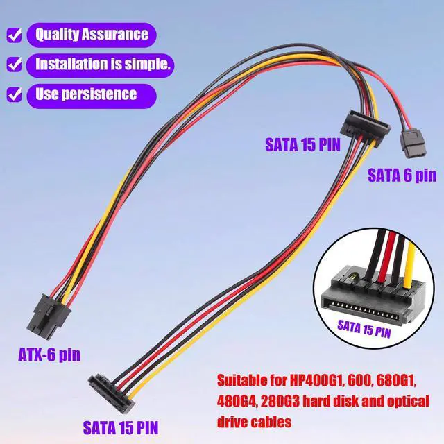 Alt view image 6 of 6 - ATX 6Pin to Dual SATA 15Pin + SATA 6Pin Adapter Extension Cable for Mechanical Hard Drives, Solid-State Drives, Optical Drives (19.6 in/50cm)