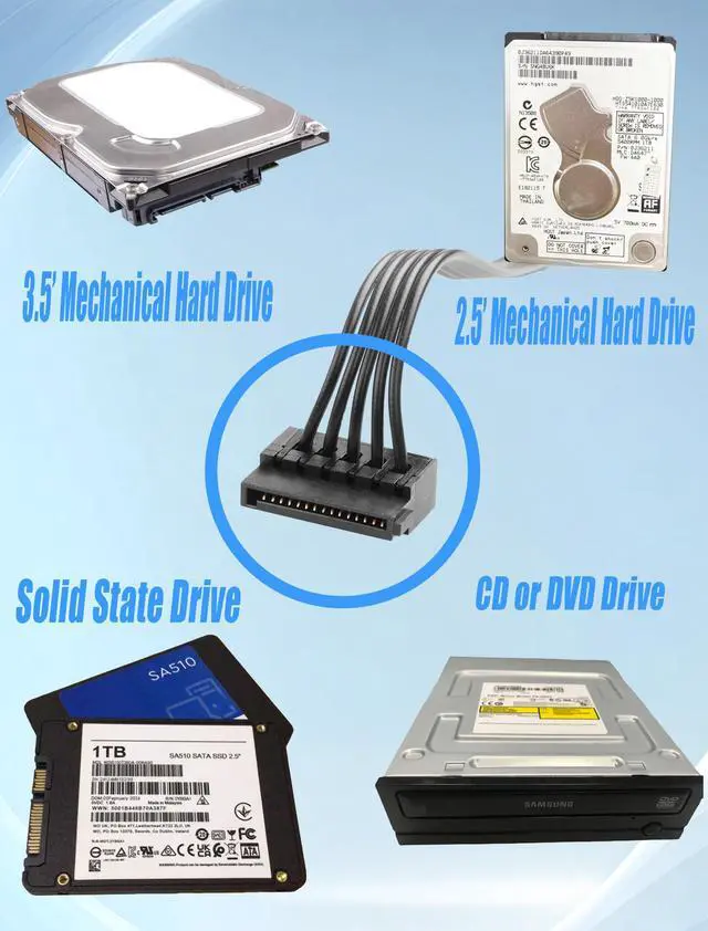 Alt view image 5 of 7 - mini ATX 6PIN to SATA 15 PIN Adapter Extension Cable for Mechanical HDDs, SSDs, DVD/CD-ROMs (16.0 in./40.6 cm)(Pack of 2)
