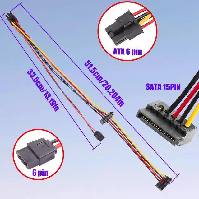 Alt view image 5 of 6 - ATX 6Pin to Dual SATA 15Pin + SATA 6Pin Adapter Extension Cable for Mechanical Hard Drives, Solid-State Drives, Optical Drives (19.6 in/50cm)